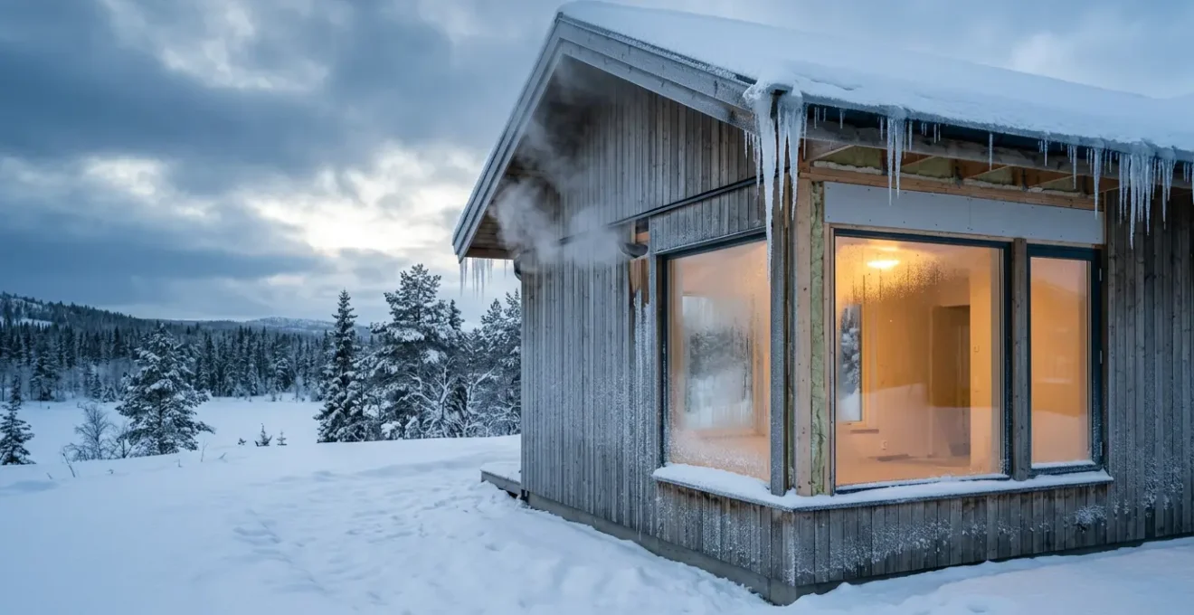 Vue thermographique d'une maison révélant les ponts thermiques invisibles et les zones de moisissures en hiver