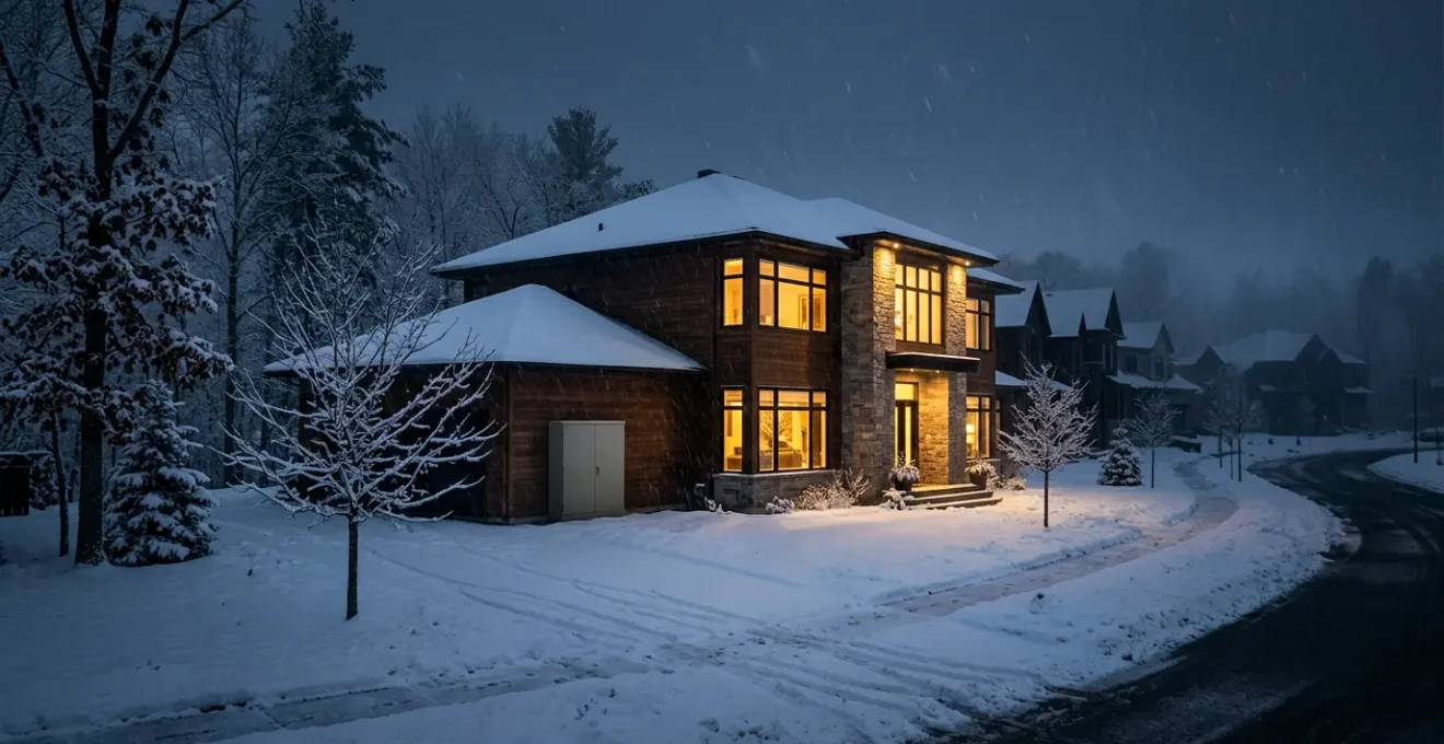 Maison équipée d'un système de secours électrique durant une coupure hivernale