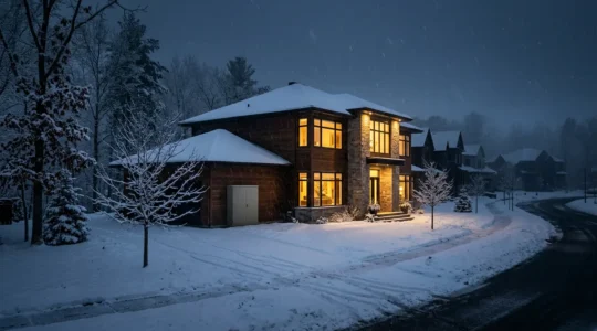Maison équipée d'un système de secours électrique durant une coupure hivernale