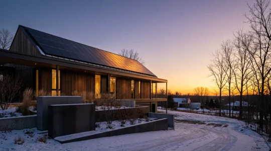 Installation photovoltaïque résidentielle avec système de stockage par batterie dans un environnement domestique moderne