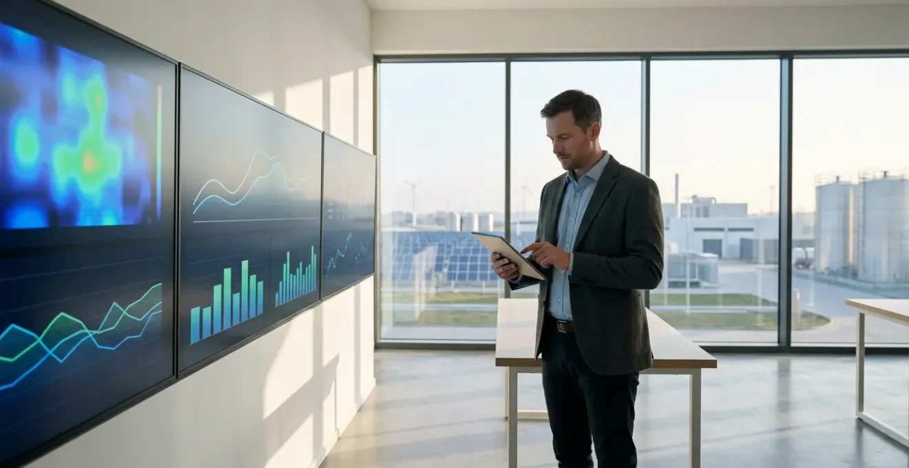 Tableau de bord énergétique moderne avec graphiques de consommation électrique d'une PME