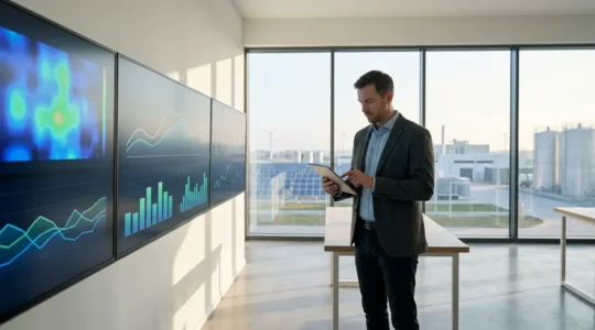 Tableau de bord énergétique moderne avec graphiques de consommation électrique d'une PME