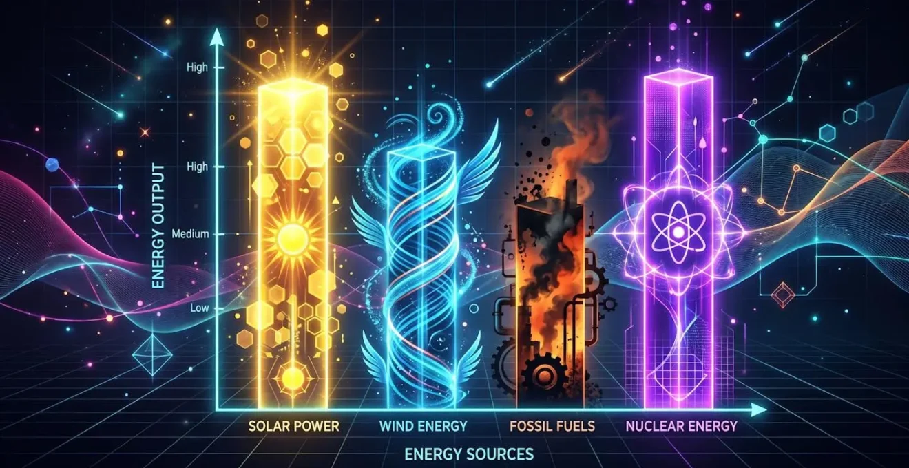Graphique comparatif abstrait avec éléments visuels représentant l'énergie