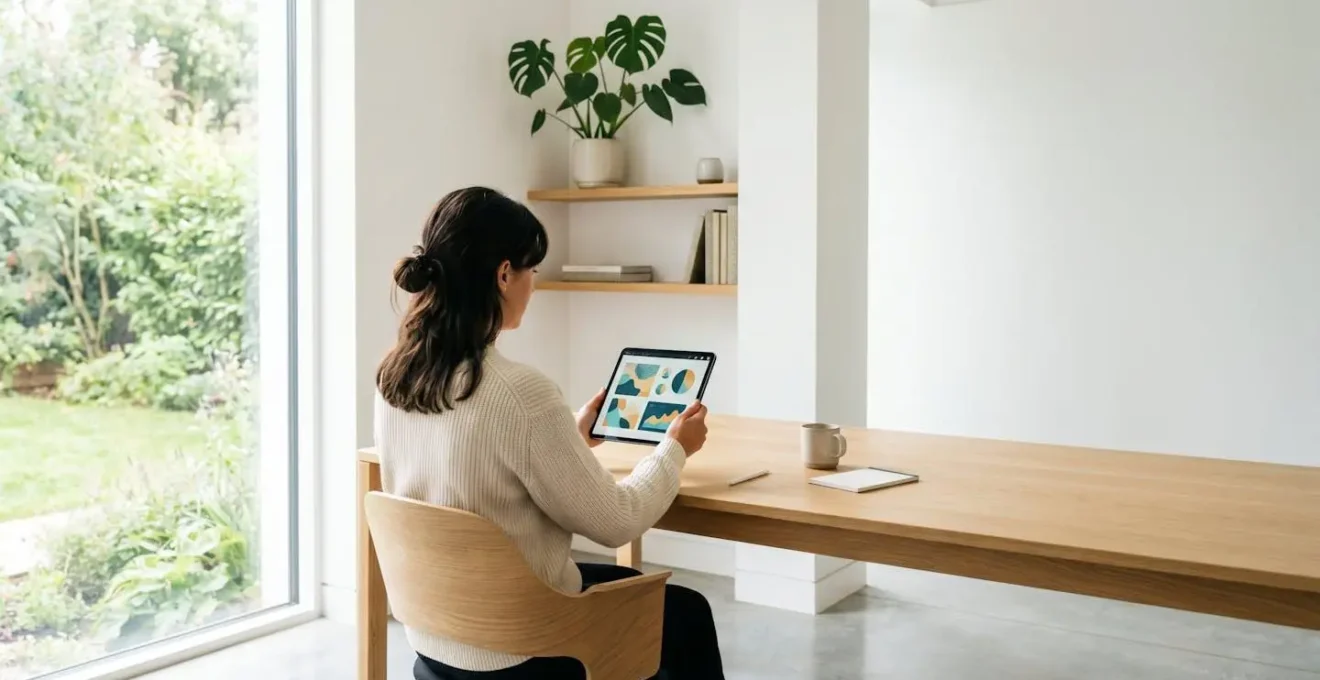 Personne utilisant une tablette pour comparer des offres d'énergie dans un bureau moderne