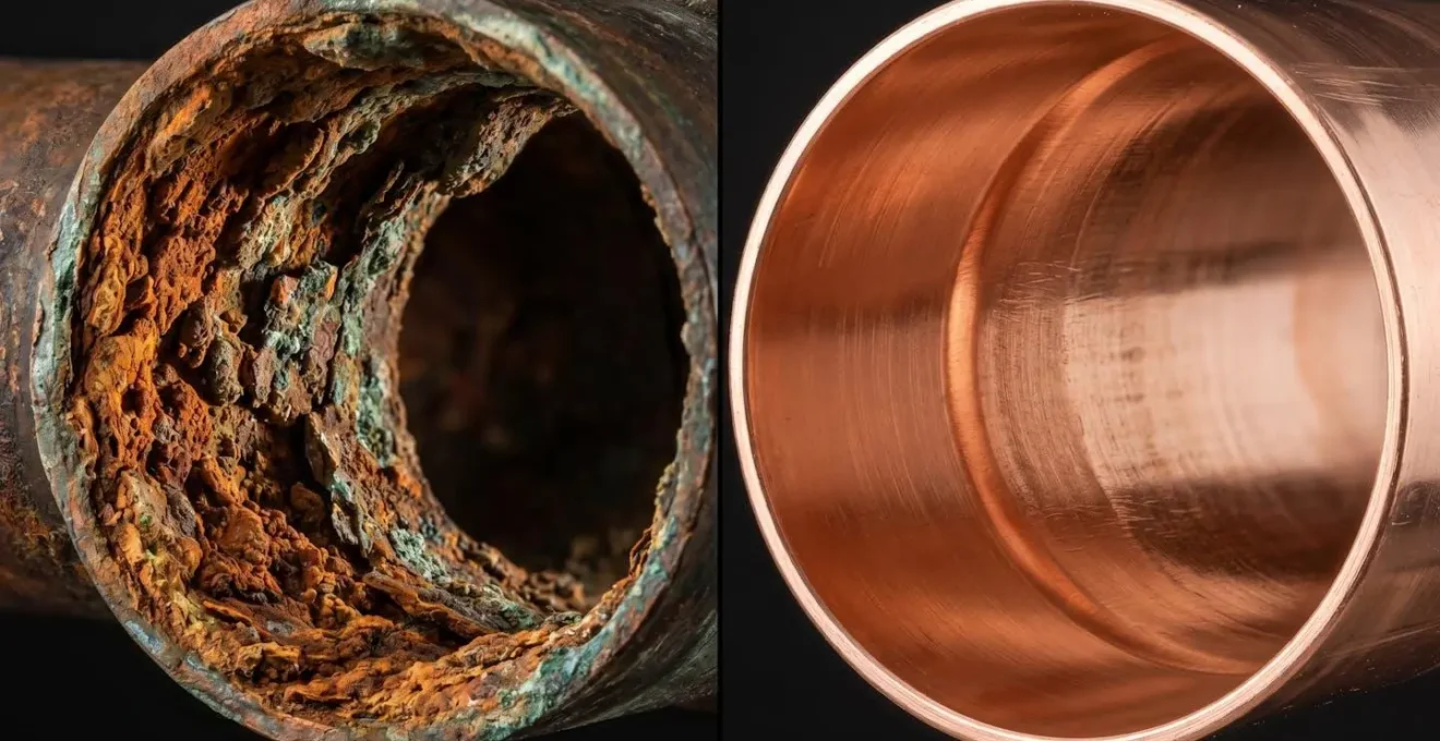 Comparaison avant-après d'un circuit de chauffage désemboué
