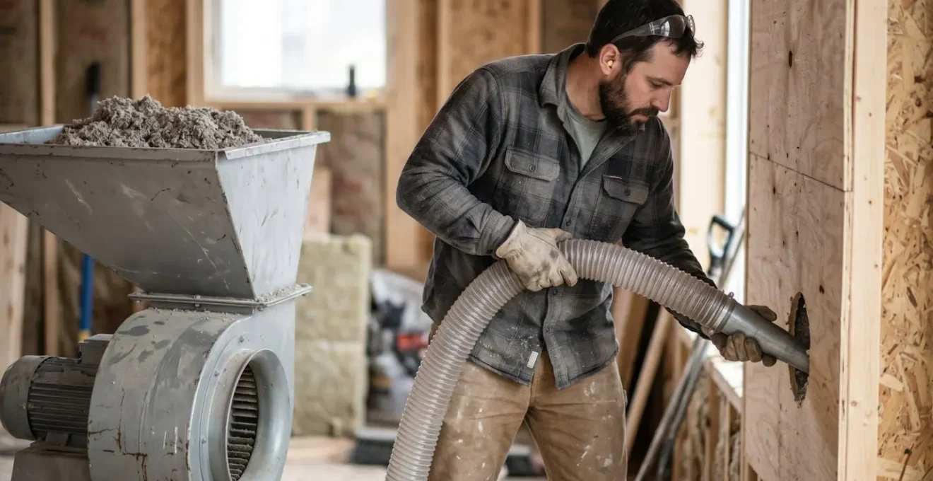 Technique professionnelle d'insufflation de ouate de cellulose dans un caisson mural