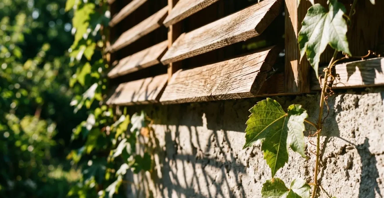 Façade sud de maison passive avec brise-soleil orientables et pergola végétalisée