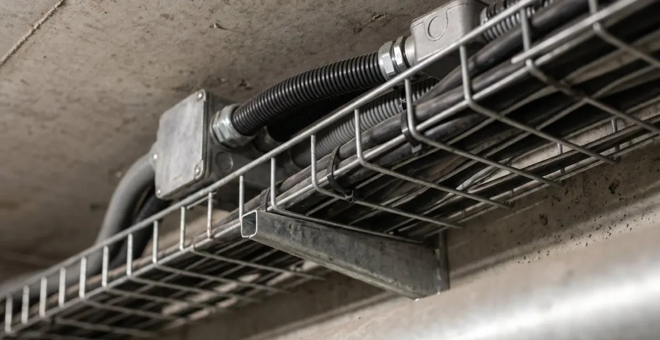 Schéma technique montrant le cheminement des câbles depuis le compteur Linky jusqu'au parking