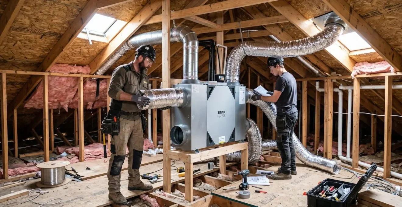 Installation d'une VMC double flux dans les combles d'une maison en rénovation