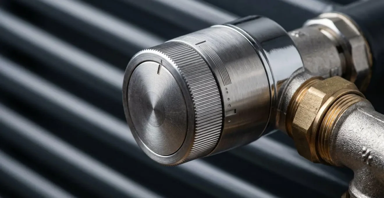 Gros plan sur une vanne thermostatique connectée installée sur un radiateur
