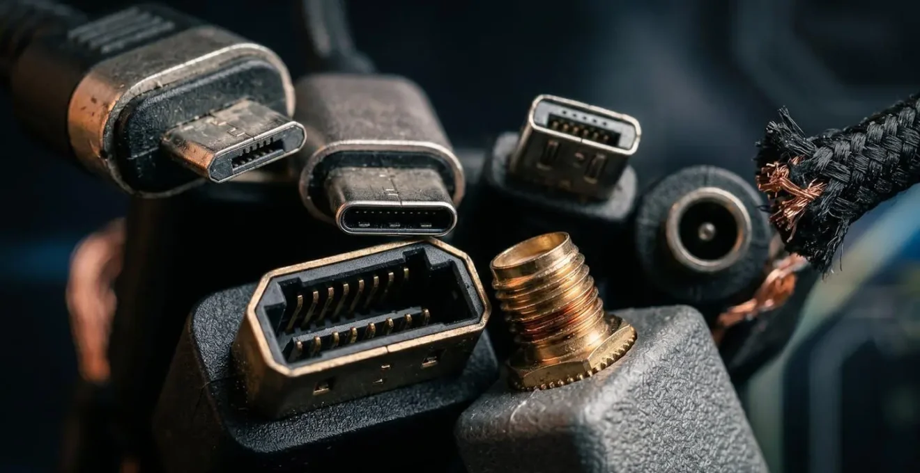Différents appareils connectés de marques variées avec symboles de protocoles incompatibles