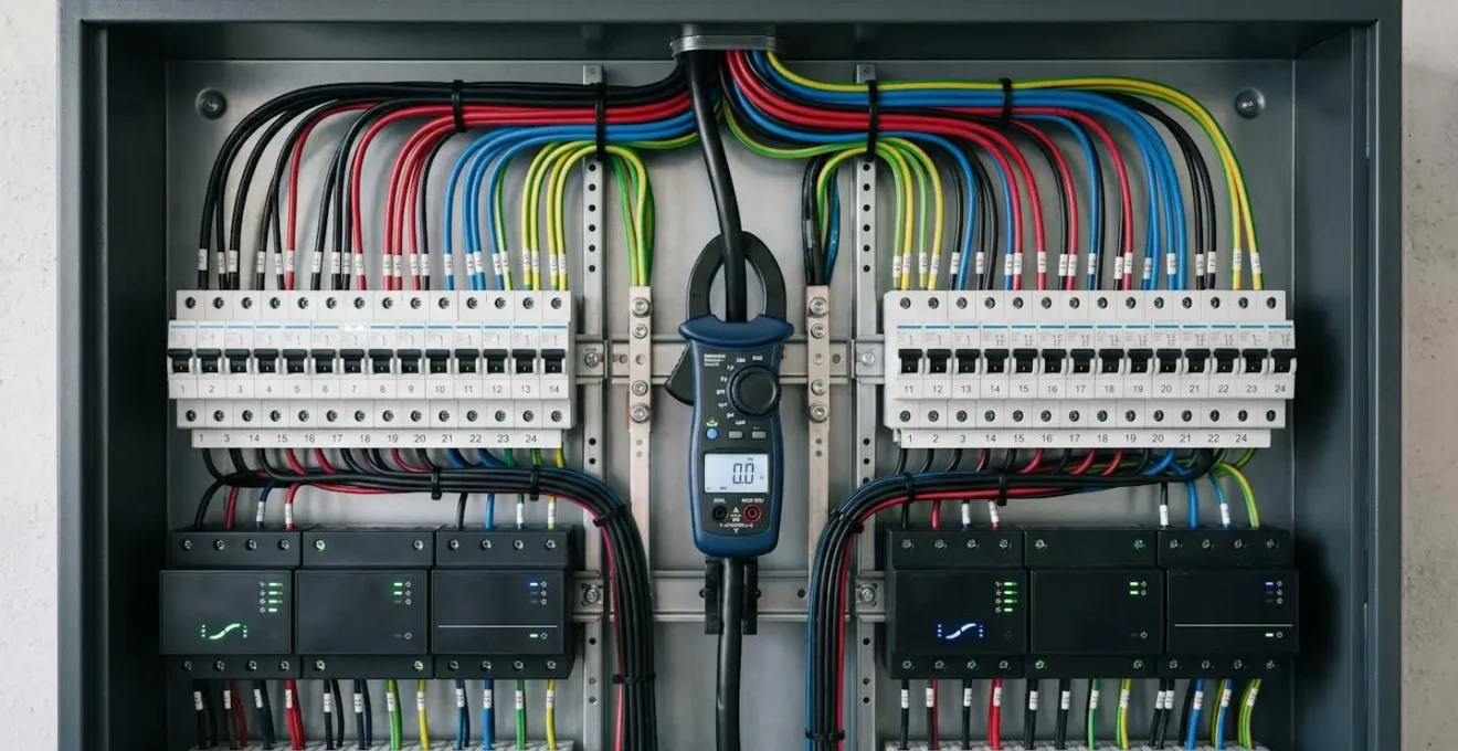Tableau électrique moderne avec pince ampèremétrique et modules de délestage connectés